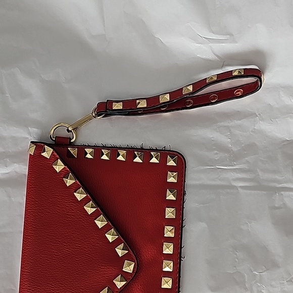 Vegan Red Envelope Clutch Wristlet Gold Hardware - Picture 2 of 7